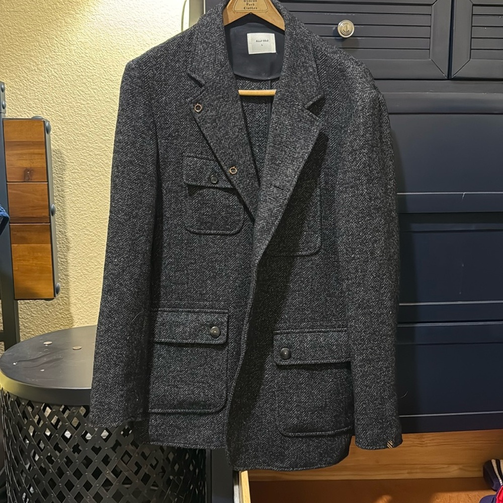 BILLY REID MENS WOOL/CASHMERE JACKET SIZE L—CHARCOAL GRAY TWEED